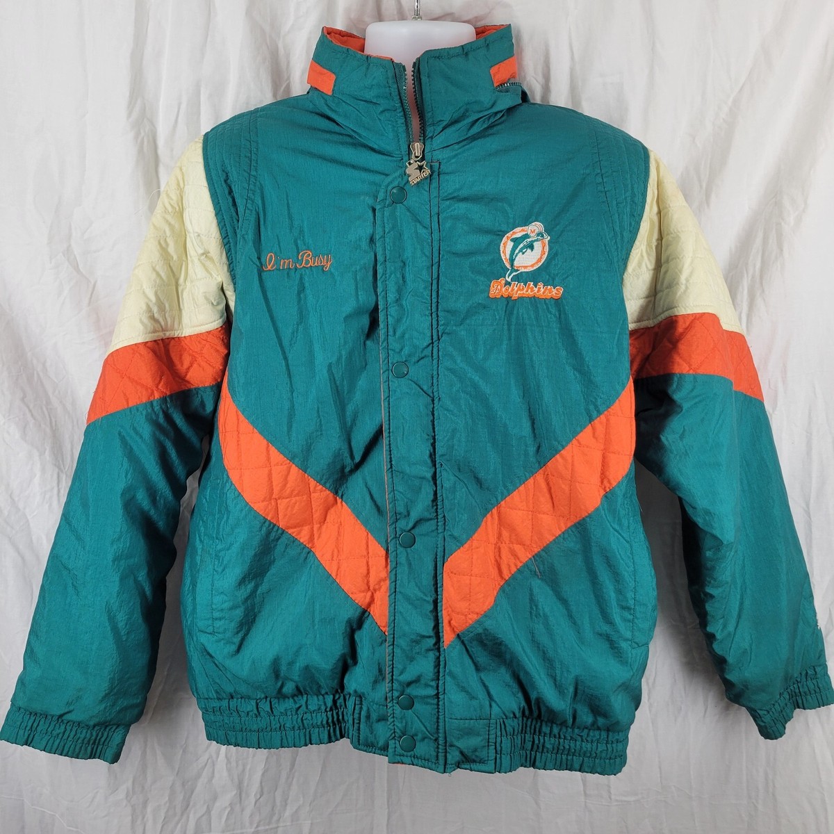 VINTAGE Miami Dolphins Jacket Adult Size Medium NFL Coat Mens Hood