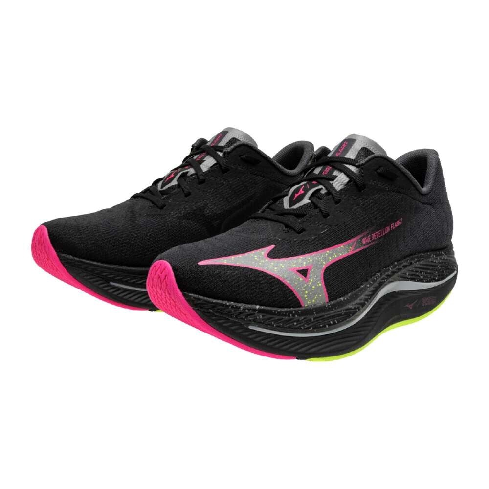 Mizuno Wave Rebellion Flash 2 Black Pink Yellow width 2E