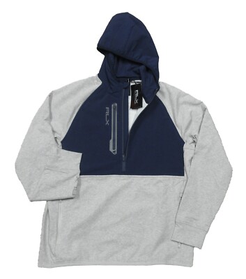 RLX Ralph Lauren Men's Grey/Navy Colorblock 1/2 Zip Hooded Golf