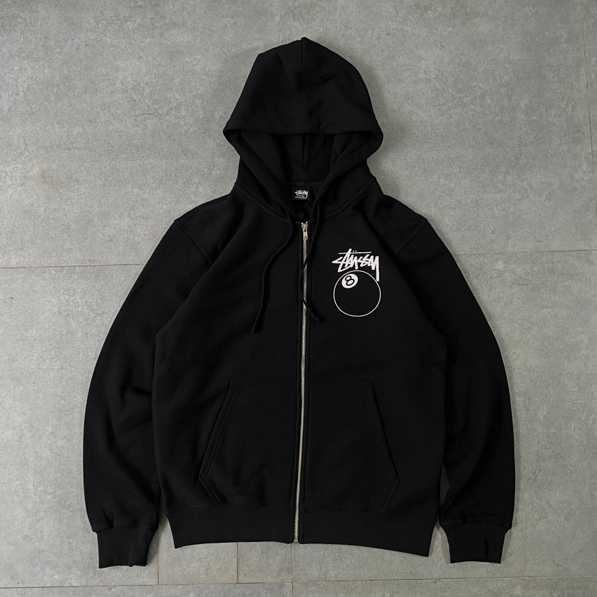 BRAND NEW STUSSY 8 BALL ZIP HOODIE BLACK - LARGE WINTER