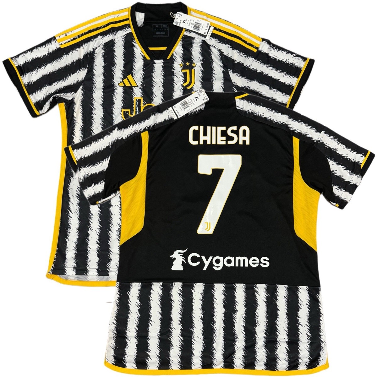 2023/24 Juventus Home Jersey #7 Chiesa XL Adidas Soccer Cygames