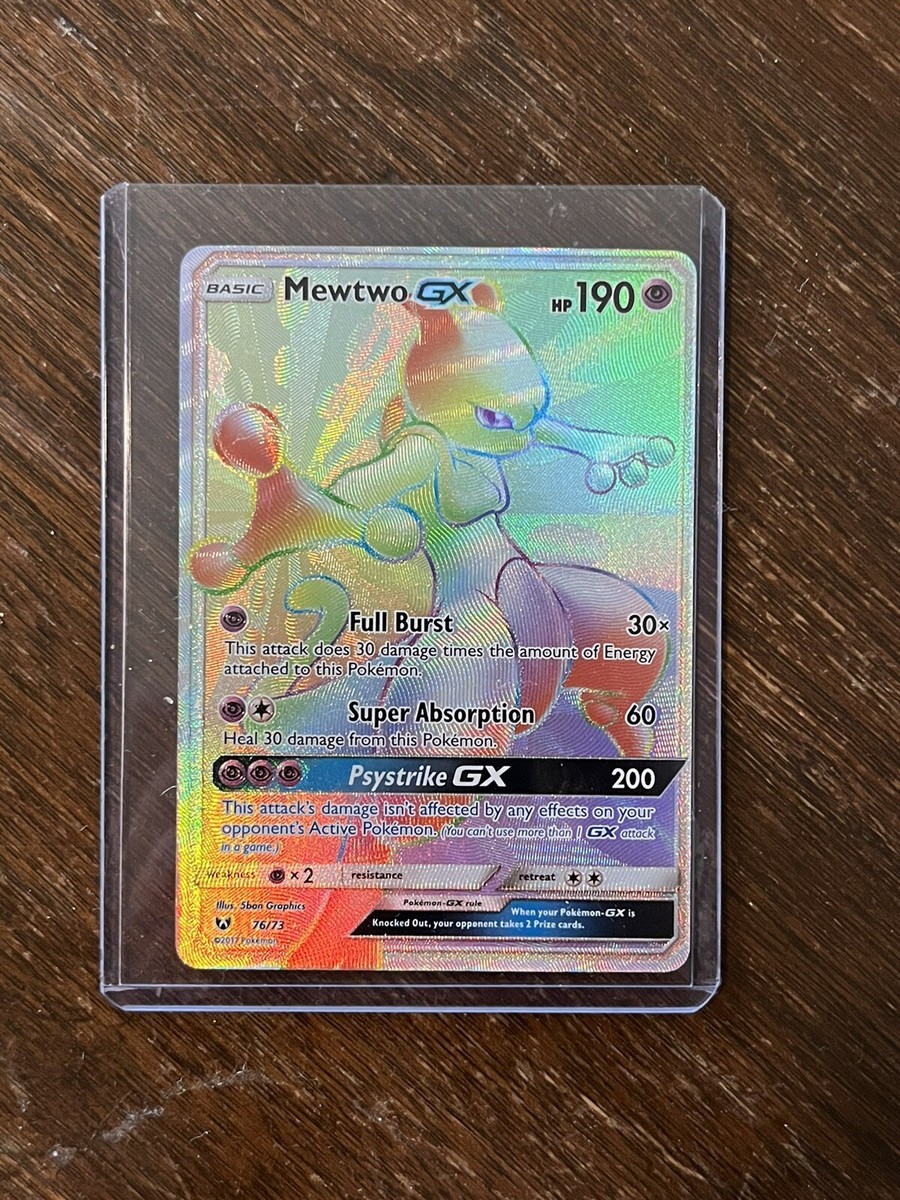 Pokemon Card - Mewtwo GX Rainbow Rare Shining Legends 76/73 Holo