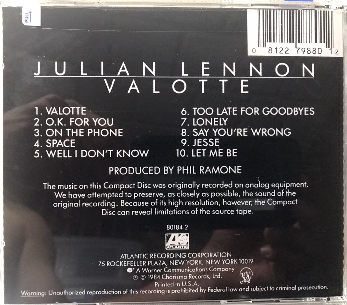 Rare Limited Edition CD No Longer Julian Lennon Valotte First
