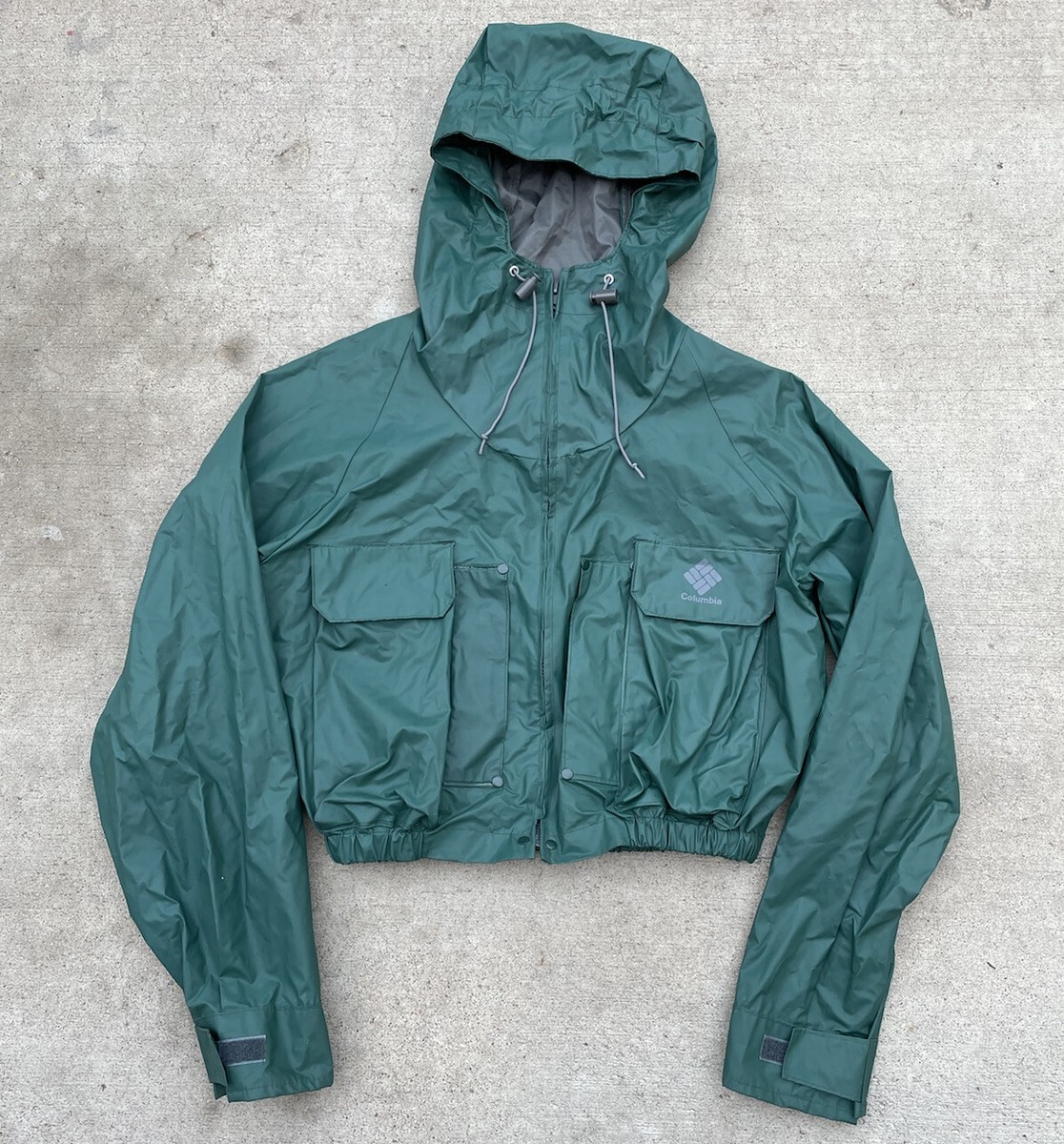 Vtg Columbia Wading Fly Fishing Shell Jacket Hooded Coat Men's