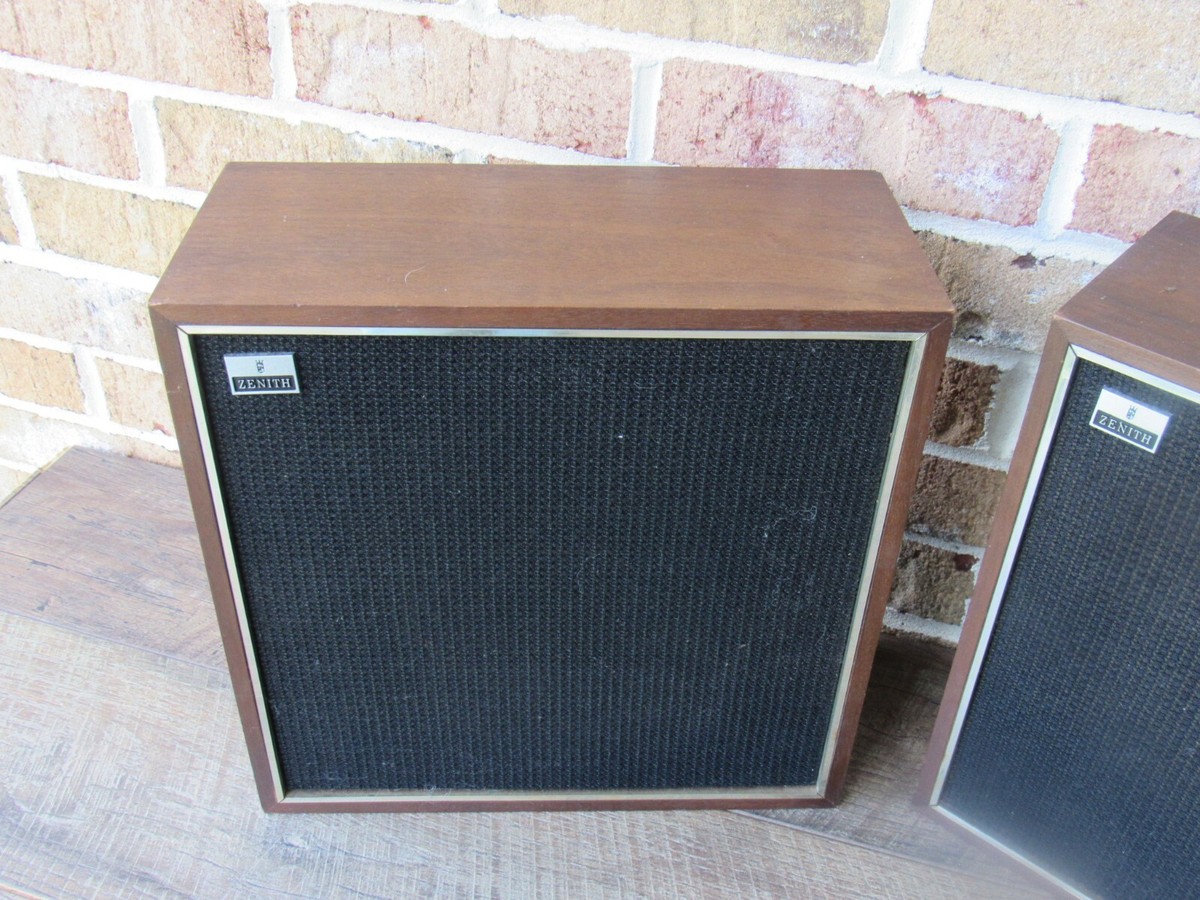 VINTAGE ZENITH C585W AUDIO STEREO SPEAKER SET SET OF 2 WOODEN 12