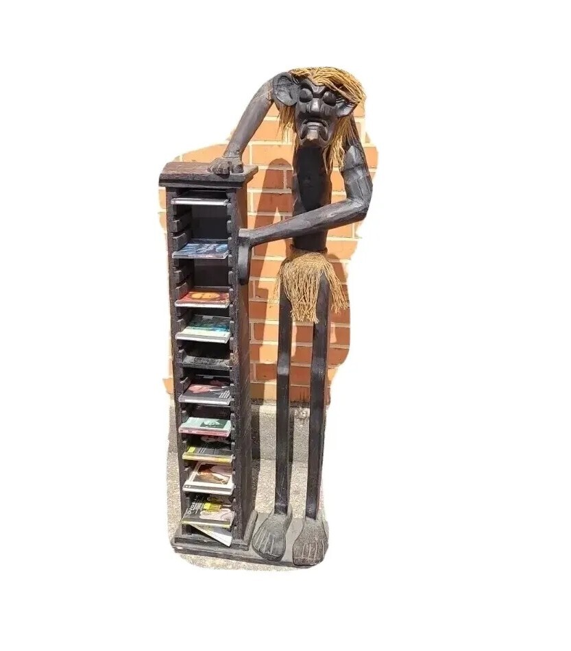 Vintage Wooden Zombie Voodoo Tribal Hand Carved Wooden CD Rack