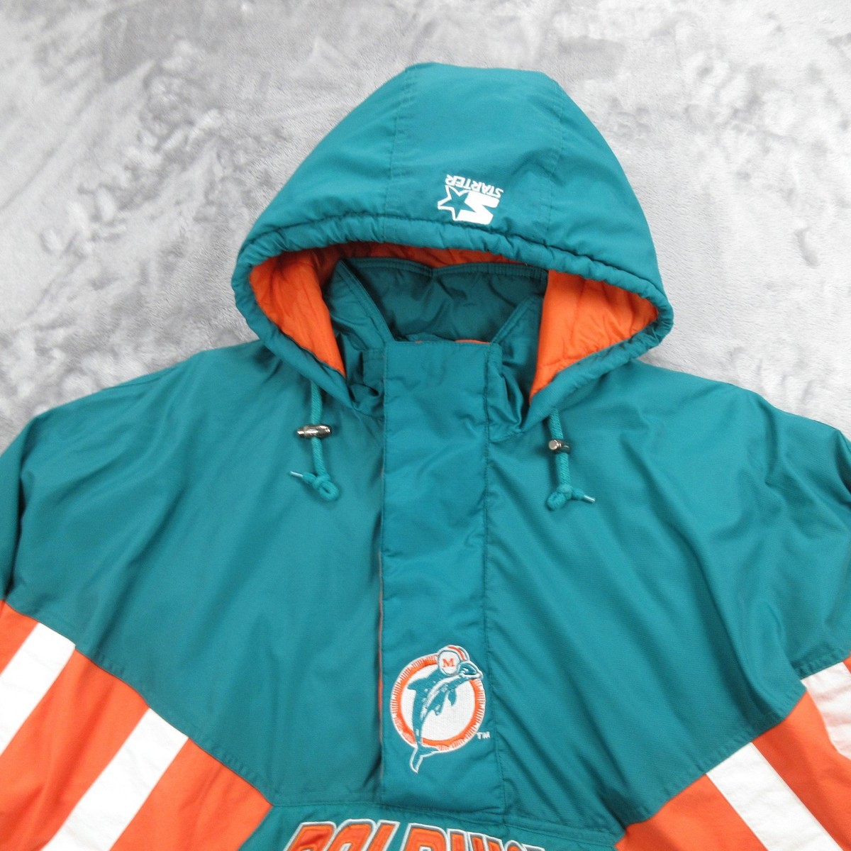 Vintage Miami Dolphins Jacket Mens Large Teal Orange NFL Football