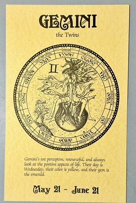 Vintage 1970s Gemini The Twins Zodiac Astrology Original Art Print