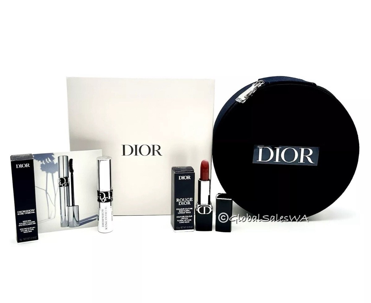 Dior Mini Lipstick 999 Black Mascara Round Makeup Bag Vanity Case