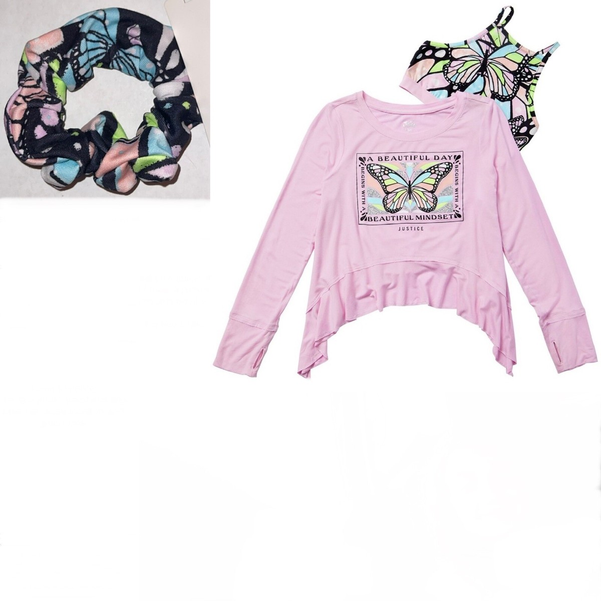 Justice CollectionX sz M 10 Long Sleeve 2-Fer Swing PINK butterfly