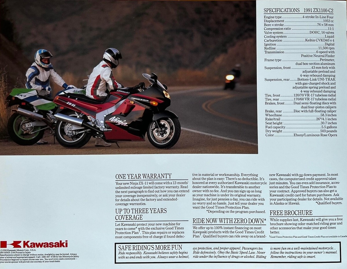 1991 Kawasaki ZX1100-C2 4-page fold-out brochure-literature ZX-11