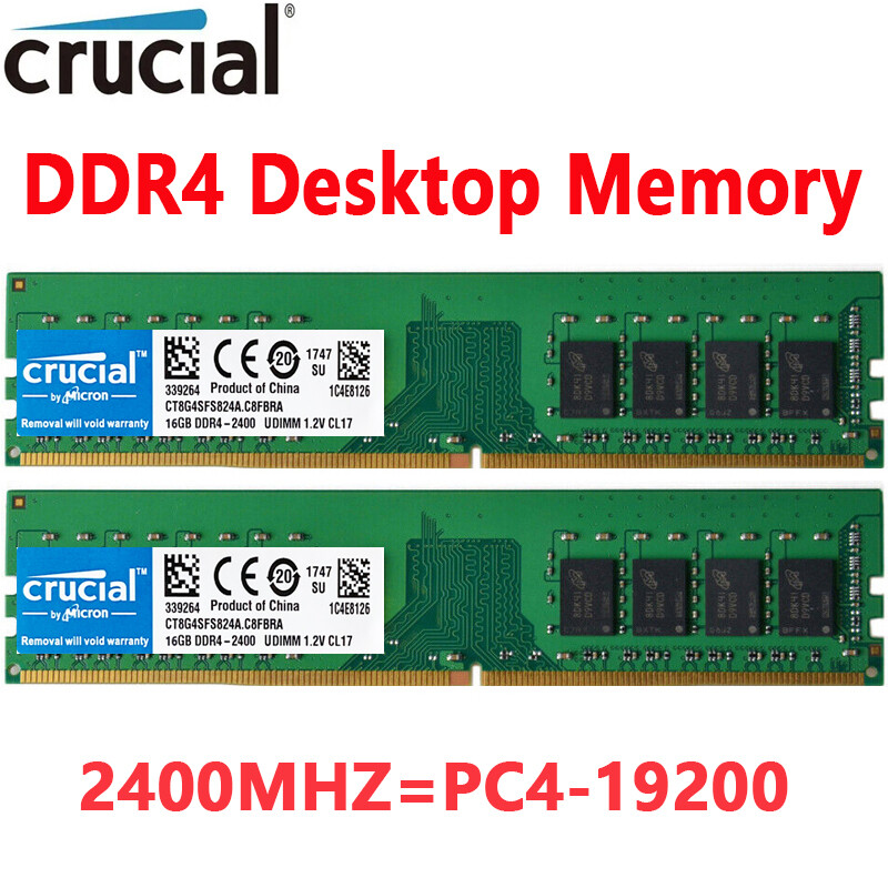 Crucial DDR4 32GB 2X16GB 2400 Mhz PC4-19200 288pins Desktop Memory