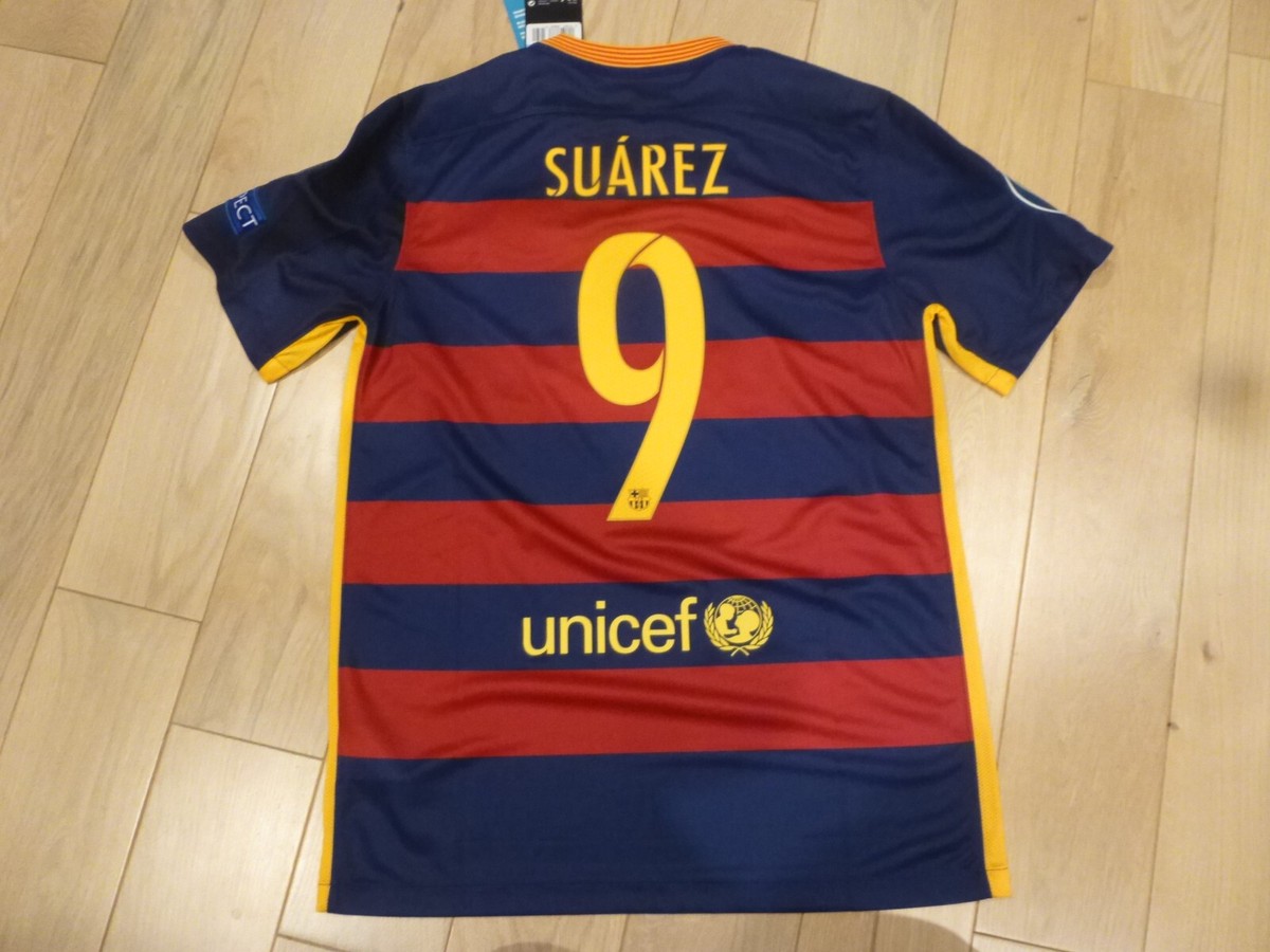 NWT Nike 2015/16 Barcelona #9 Luis Suarez Champions League Home