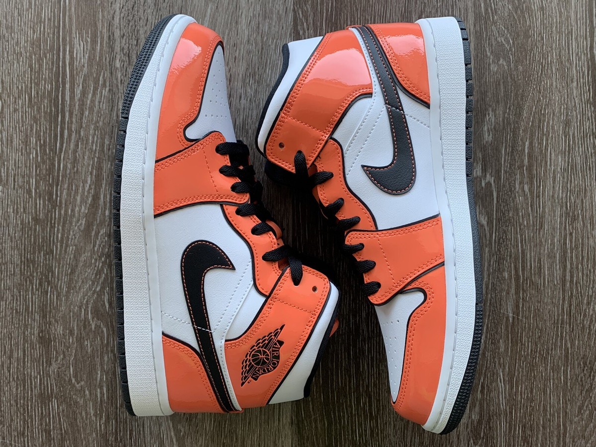 Nike Air Jordan 1 Mid Men's sizes Turf Orange SE White Patent