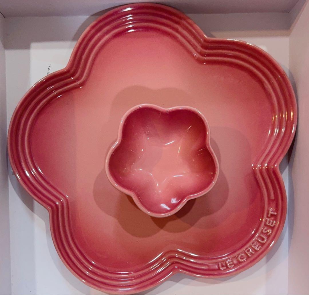 Le Creuset Flower Plate Pink Set of 2 Rose Quartz with Box [NEW