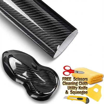 7D Premium Super Gloss Black Carbon Fiber Vinyl Wrap Bubble Free