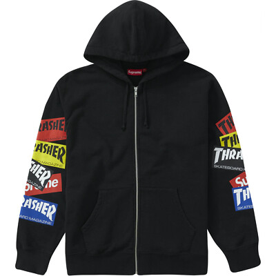 Supreme Thrasher Multi Logo Zip Up Hooded Sweatshirt Black | eBay
