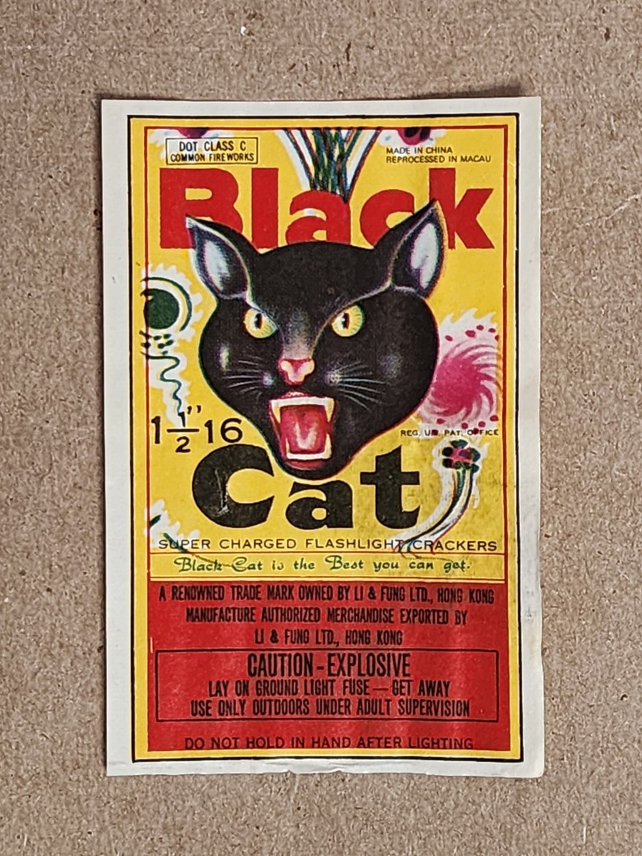 VINTAGE BLACK CAT FIRECRACKER LABEL MADE IN CHINA 1 1/2 16 | eBay
