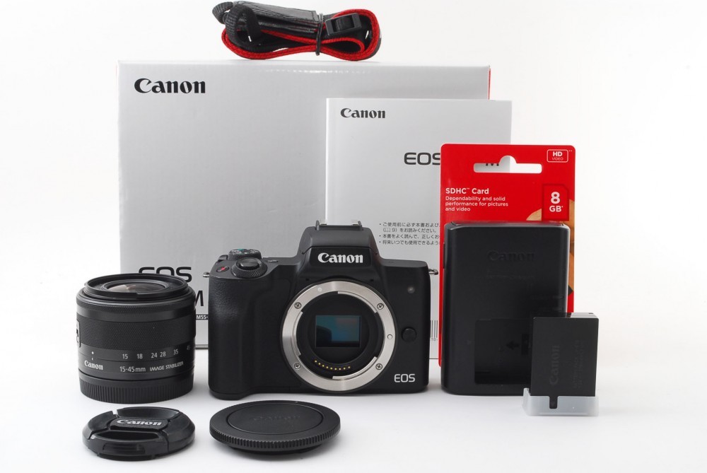 Canon EOS Kiss M/M50 24.0MP 15-45mm Lens Black [Exc++++] w/Box,8GB