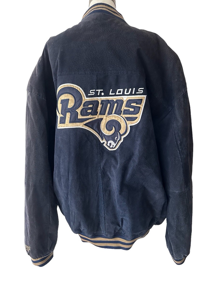 Vintage NFL St Louis RAMS Mens Leather Bomber Jacket Coat XL Essex