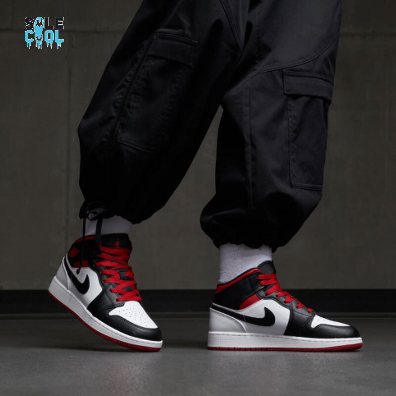 Nike Air Jordan 1 AJ1 Mid GS Black Toe White Red Shoes DQ8423-106