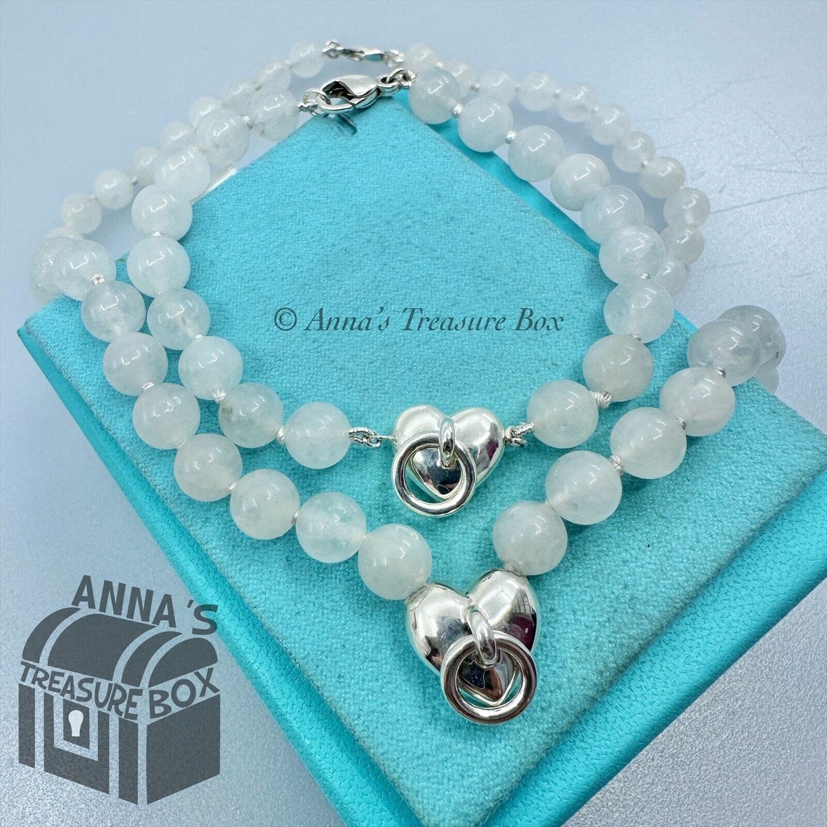 Tiffany & Co. Door Knocker Heart Milky Quartz Necklace + Bracelet