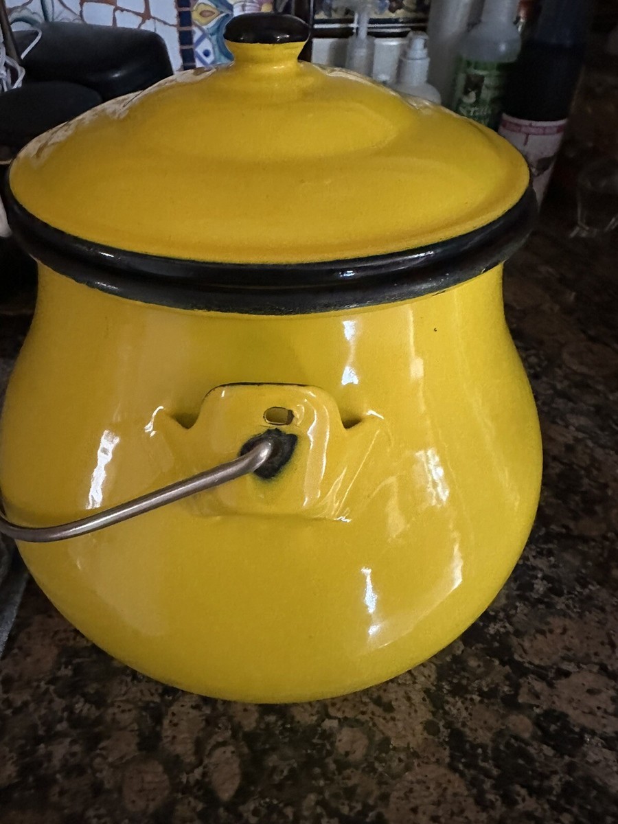 Vintage OTO Yellow Enamelware Pot w/Lid Coated Metal MCM | eBay