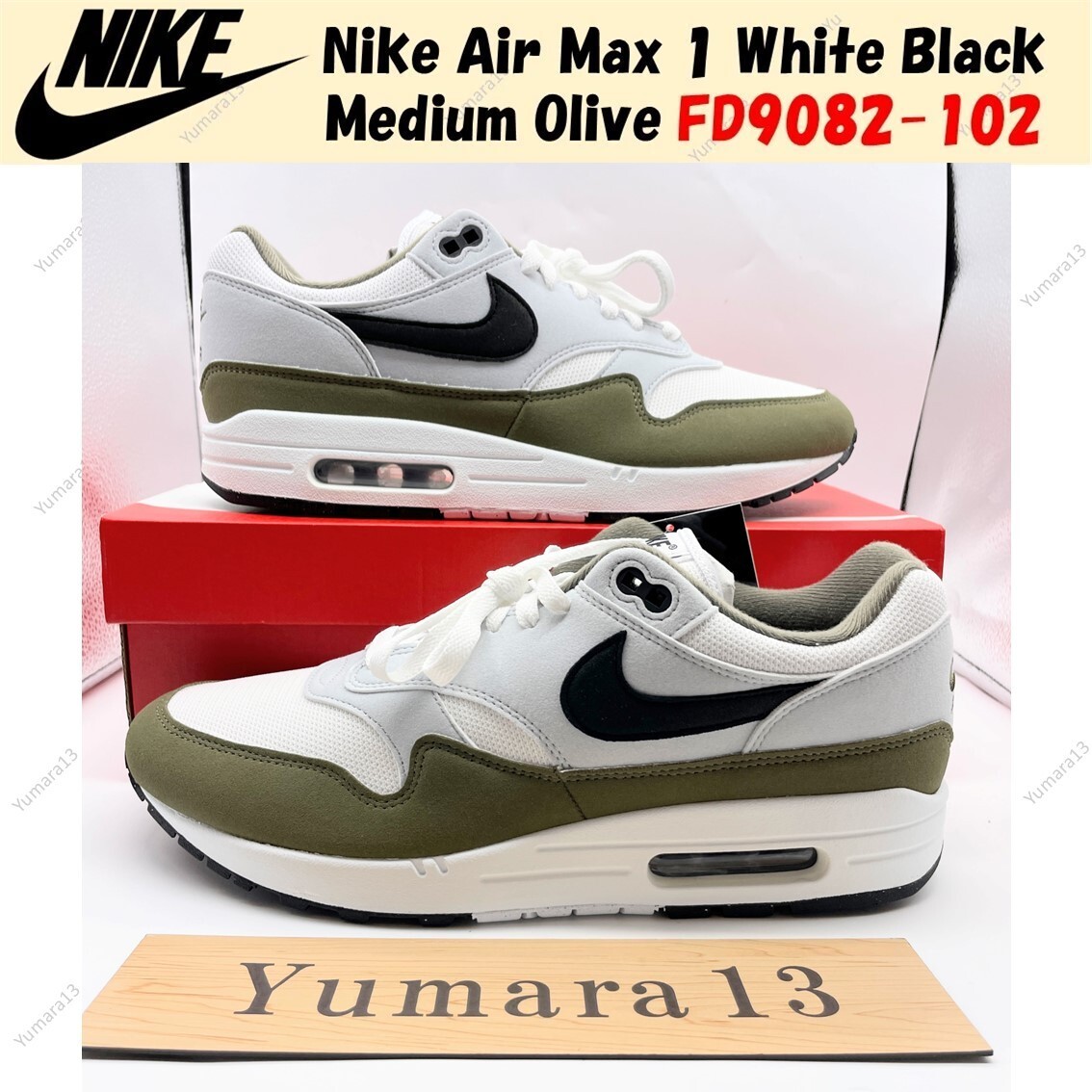 Nike Air Max 1 White Black Medium Olive FD9082-102 Men's Size | eBay
