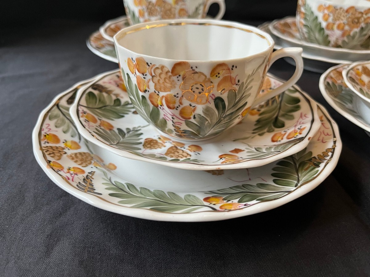 Antique set 4 cup saucer + cake Gardner Verbilki Russian Empire