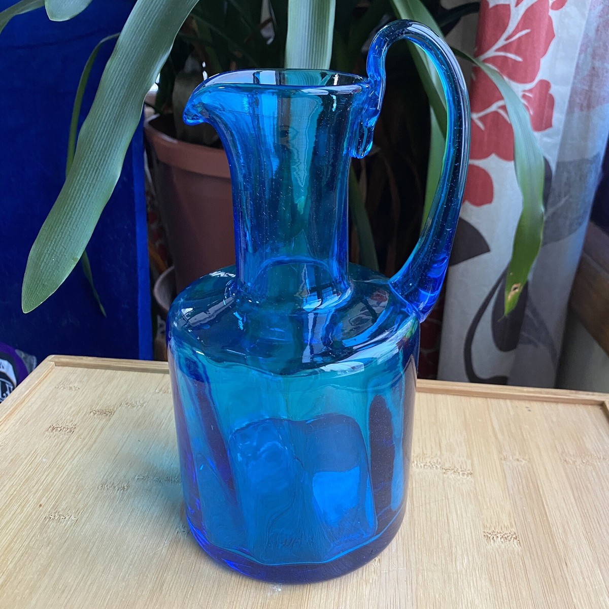 Blenko 6511 Turquoise Blue Optic Glass Pitcher 1965 | eBay