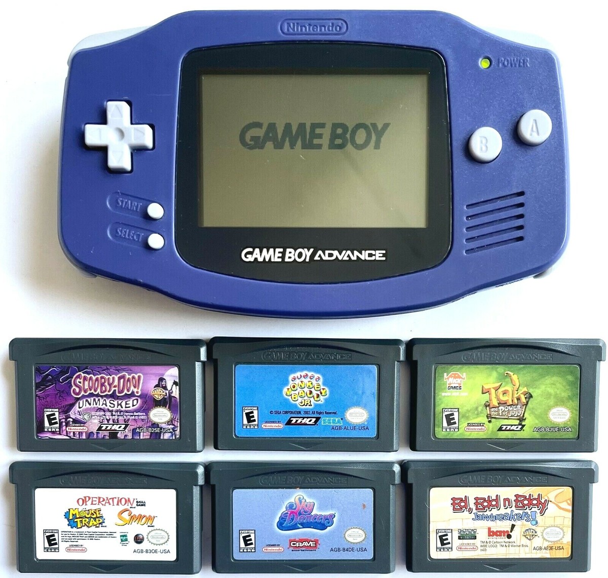 NINTENDO GAMEBOY ADVANCE AGB-001 PURPLE GAME SYSTEM BUNDLE WITH 6