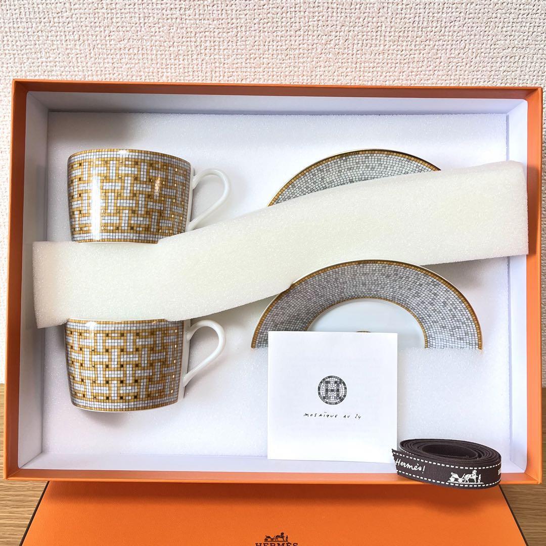 HERMES Mosaique Au 24 Tea Cup Saucer Tableware 2 set Gold | eBay