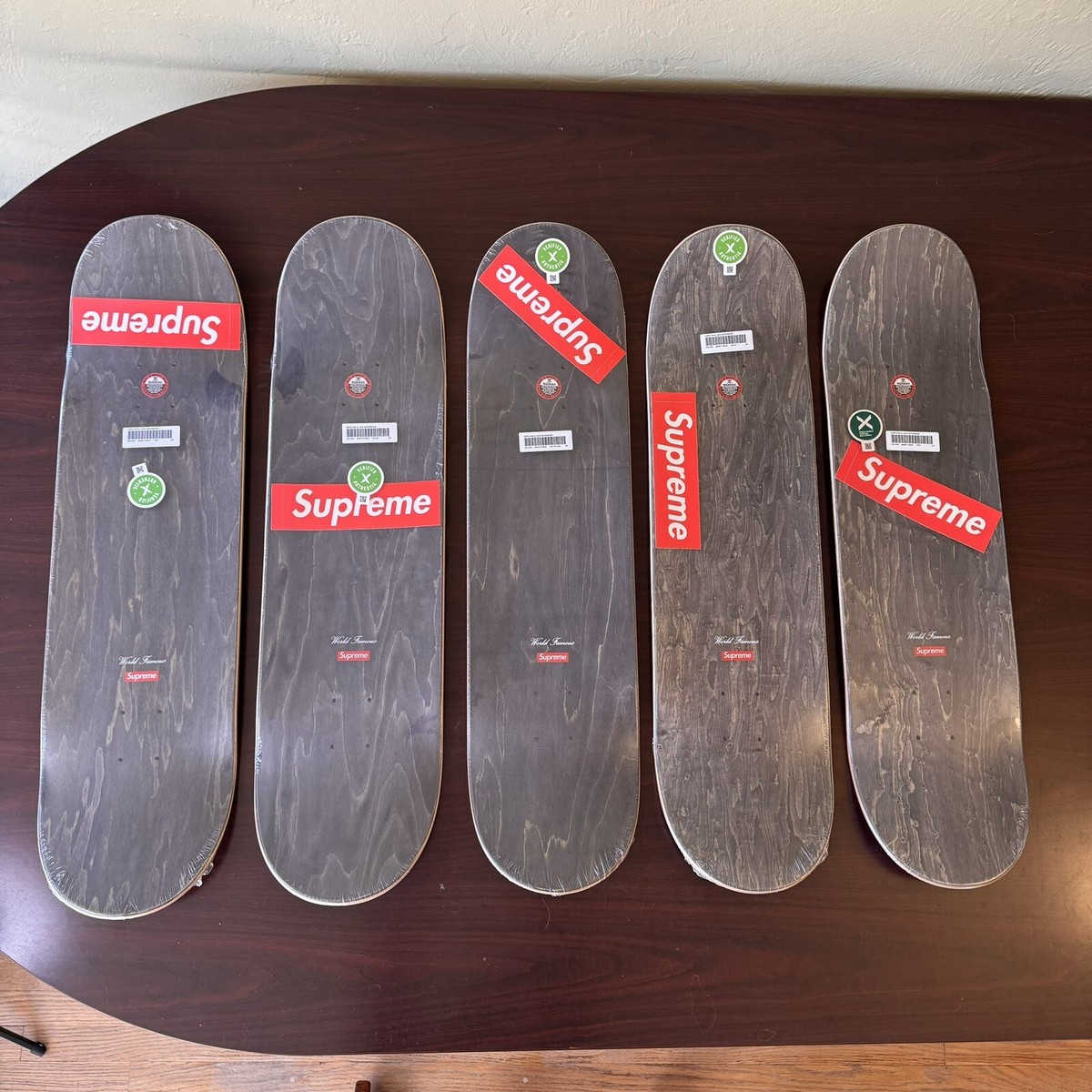 Supreme KAWS Chalk Logo Skateboard Deck Set Pink Black Yellow