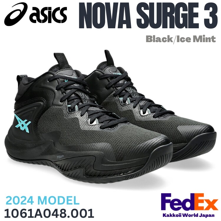 Asics Men's Basketball shoes NOVA SURGE 3 Black/Ice Mint 1061A048