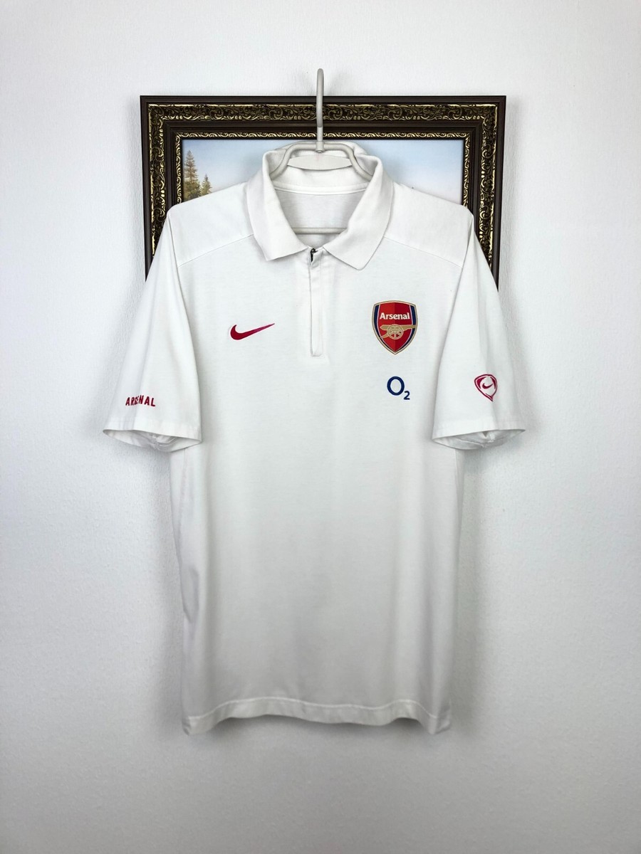 Vintage Nike Arsenal Football Polo Shirt o2 Soccer White Jersey