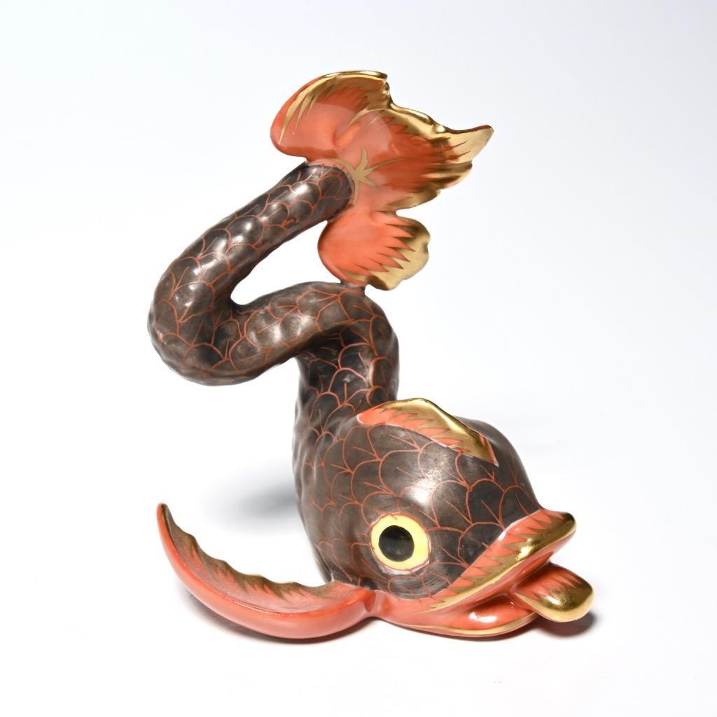 Herend Hungary Gedele Dolphin Koi Fish Net Rust Red Brown Gold
