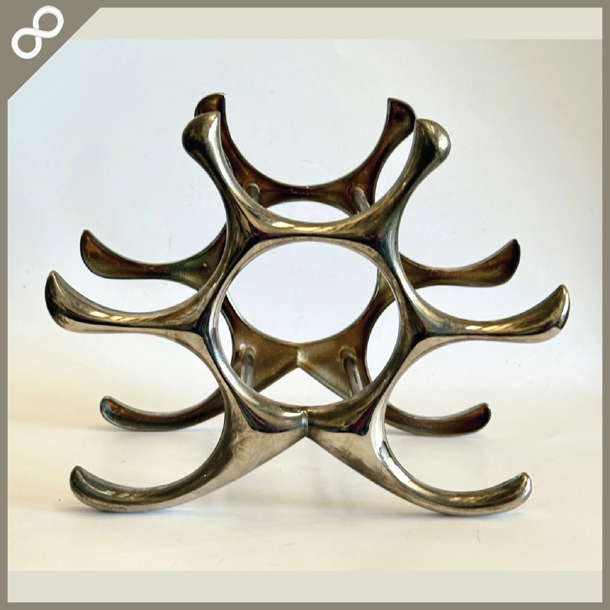 MICHAEL NOLL Style Cast Aluminum Wine Rack – 6 Bottle Mid Century