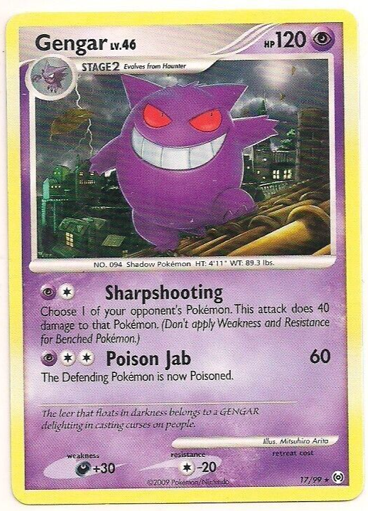 Pokemon Card Gengar 17/99 MP/HP Played Platinum Arceus Regular