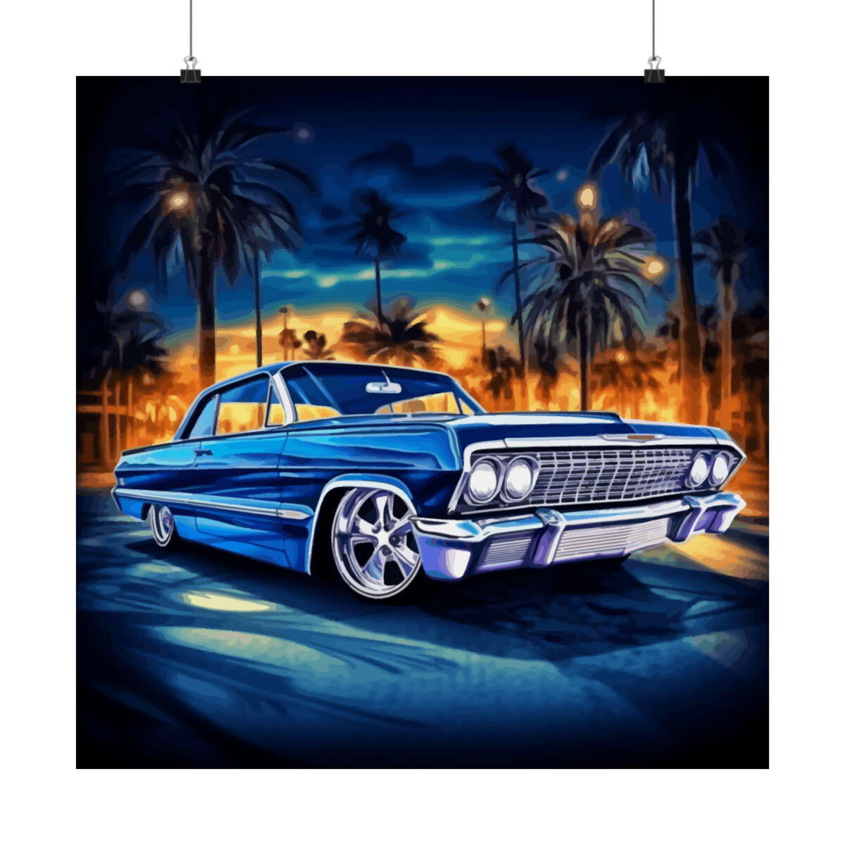 Blue Chevrolet Impala Lowrider Chevy Low Rider Car Poster Wall Art