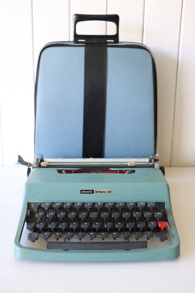 Vintage Blue Olivetti Lettera 32 Typewriter - Original Case - Full