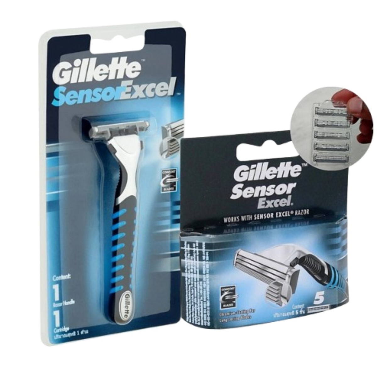 Gillette Sensor Excel Razor Handle + 1 Pack 5pcs Refill Cartridge
