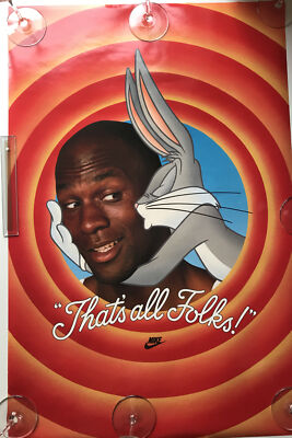 VTG 1992 Nike Poster THAT'S ALL FOLKS! Michael Jordan Bugs Bunny