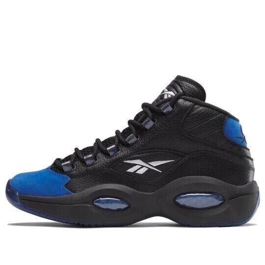 Mens Reebok Question Mid Basketball Shoes Sneakers Black Blue