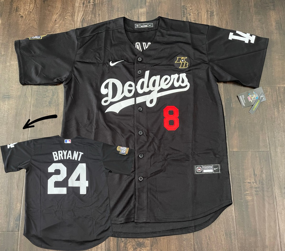 NEW LA DODGERS KOBE BRYANT Jersey BLACK #8 #24 Throwback Hardwood