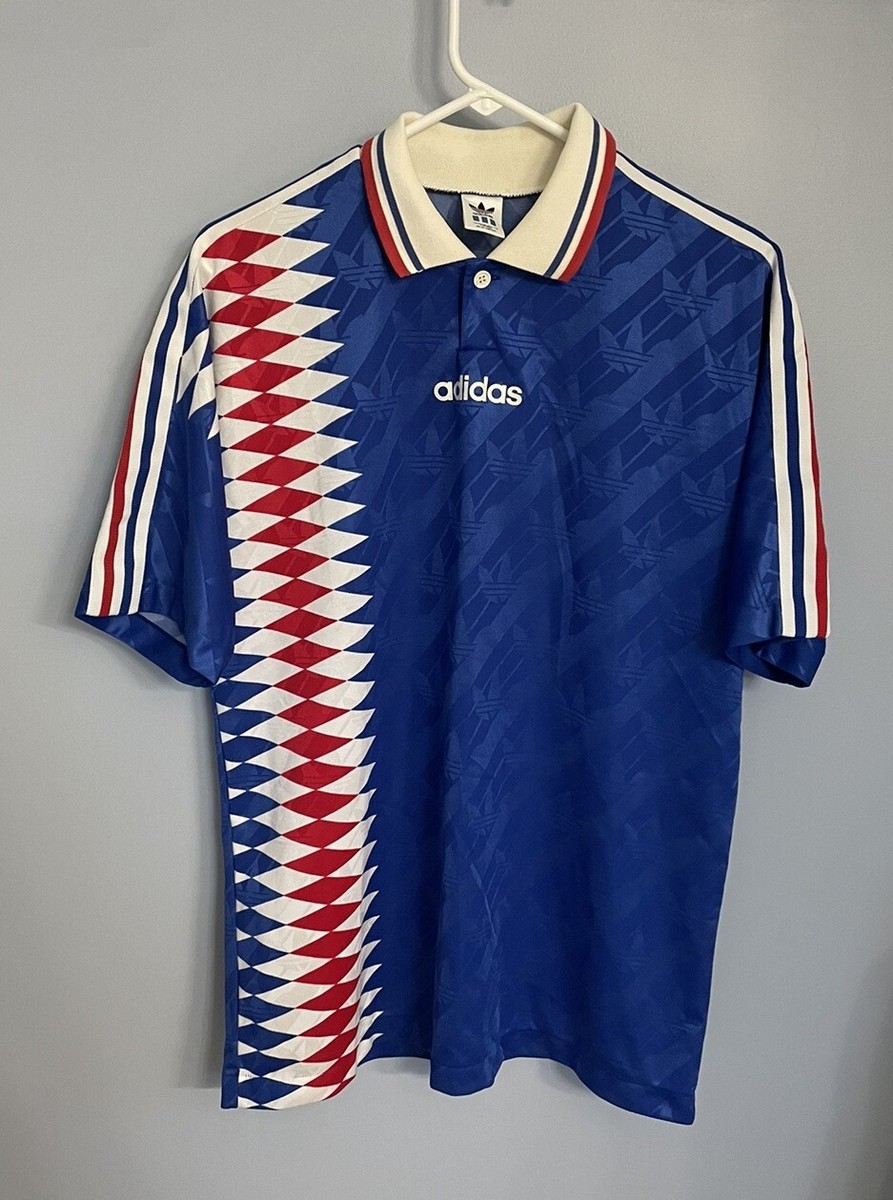 Men L/XL Adidas 1994 France Blue Soccer Football Jersey Shirt