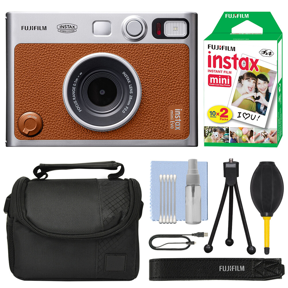 FUJIFILM INSTAX MINI EVO Hybrid Instant Camera Brown + 20 Film