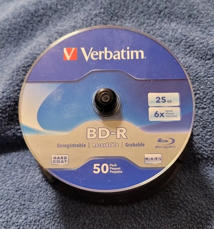 NEW Verbatim BD-R 25 GB 6X Blu-ray Recordable Media Disc 49 Pack