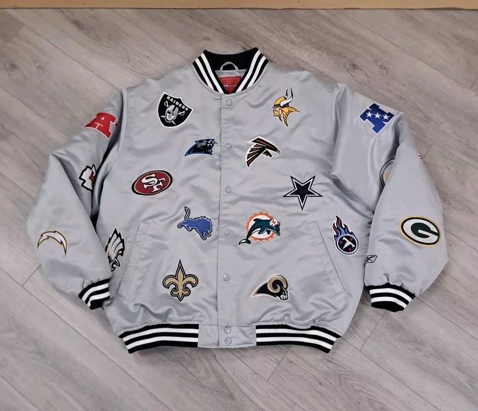 Reebok NFL All Over Team Embroidered Logo NFC AFC Jacket Size