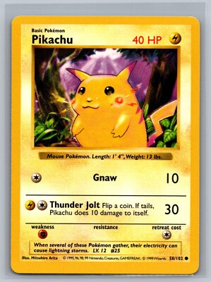 Pokemon TCG Pikachu #58/102 SHADOWLESS Red Cheeks Common READ CCG