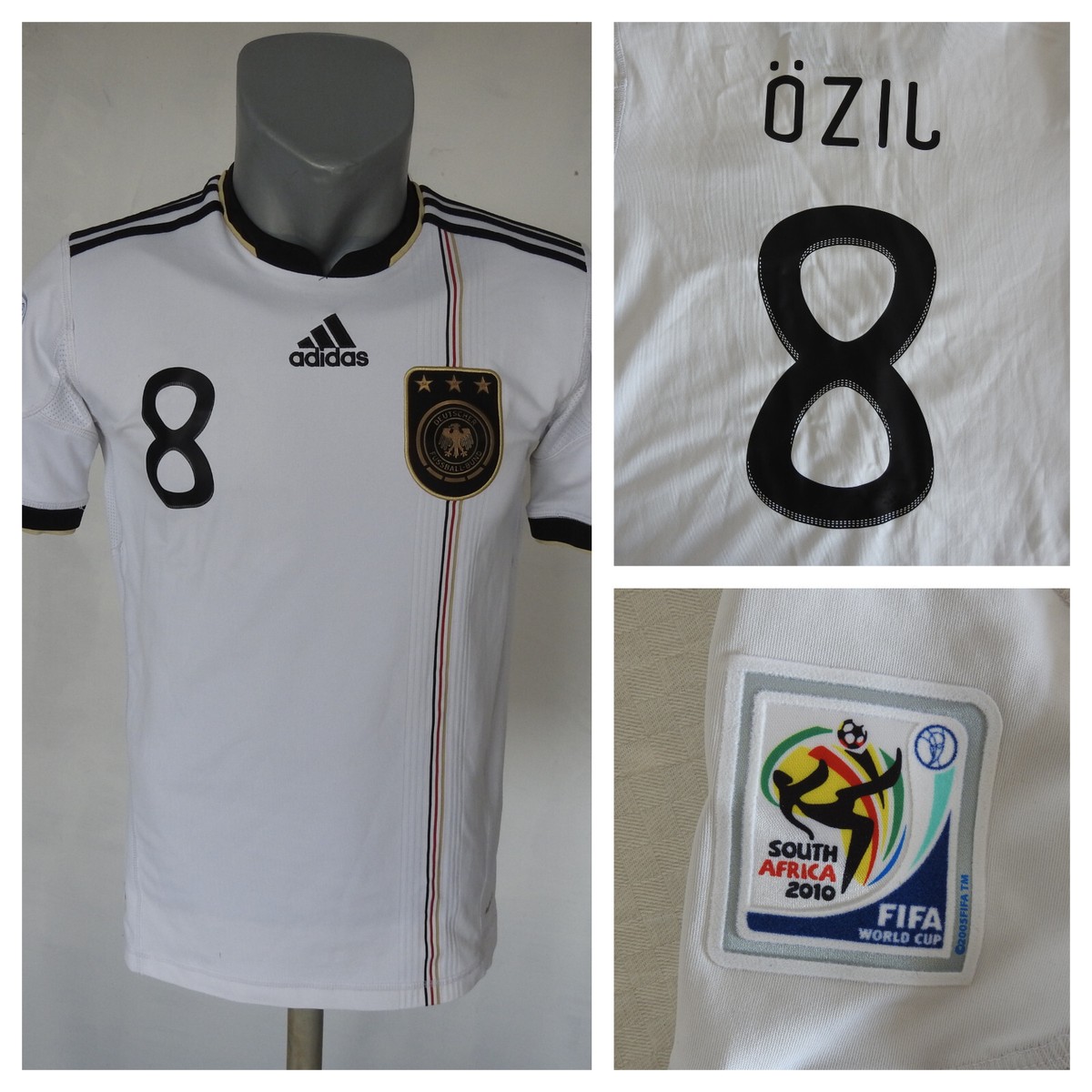 Germany WC 2010 Home Jersey #8 Mesut Ozil Adidas White Shirt Size